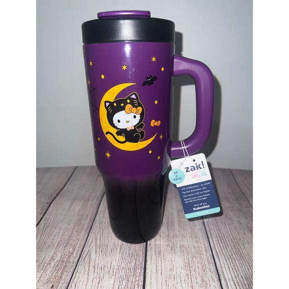 Zak! Hello Kitty Halloween Witch Black Cat Purple Tumbler 40oz 2024 NEW - Picture 2 of 5